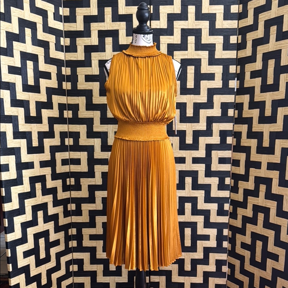 Elegant Gold Pleated Dress